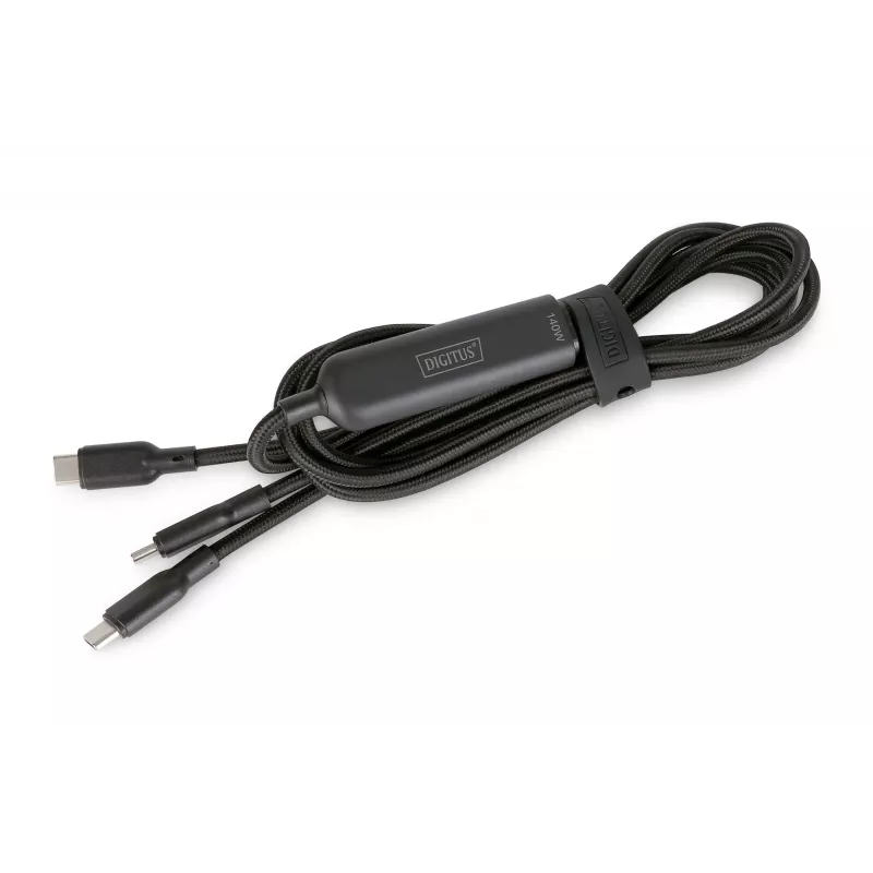 DIGITUS USB-C 2-in-1 laadimiskaabel 140 W, USB-C 2×USB-C-le, 1,8 m, USB 2.0, must