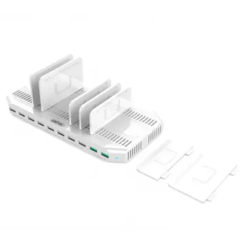 Laadimisjaam Unitek Y-2190A — 10× USB-porti (8×USB2.0 + 2×USB3.2 Gen1), juhtmevaba laadimine, 96W kokku