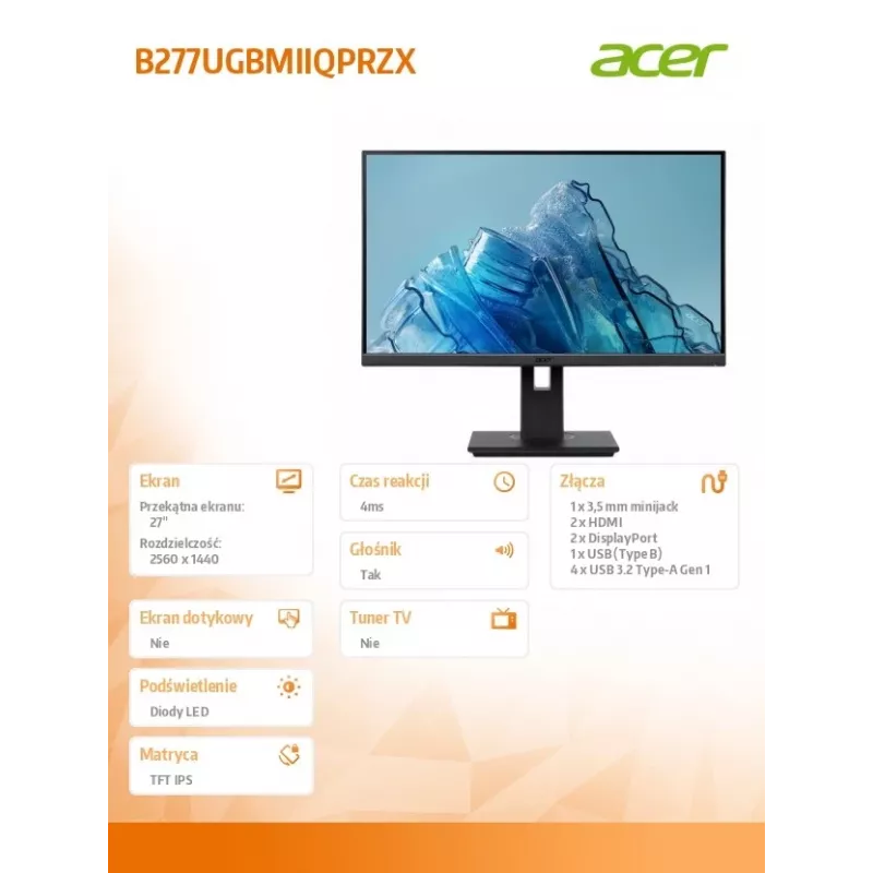 Monitor Acer B277UG 27 tolli IPS QHD