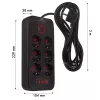 Pikendusjuhe MACLEAN MCE391 B – 6 pistikupesa, 4×USB-A + 1×USB-C, 110–240V, 2500W, 3 m kaabel, must