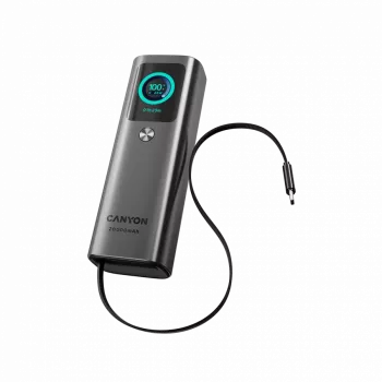 CANYON OnPower 265 sisseehitatud kaabliga toitepank 20000mAh 165W alumiinium tumehall