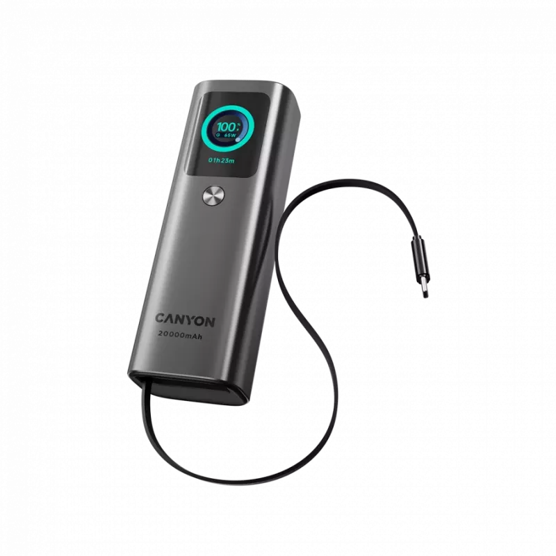 CANYON OnPower 265 sisseehitatud kaabliga toitepank 20000mAh 165W alumiinium tumehall