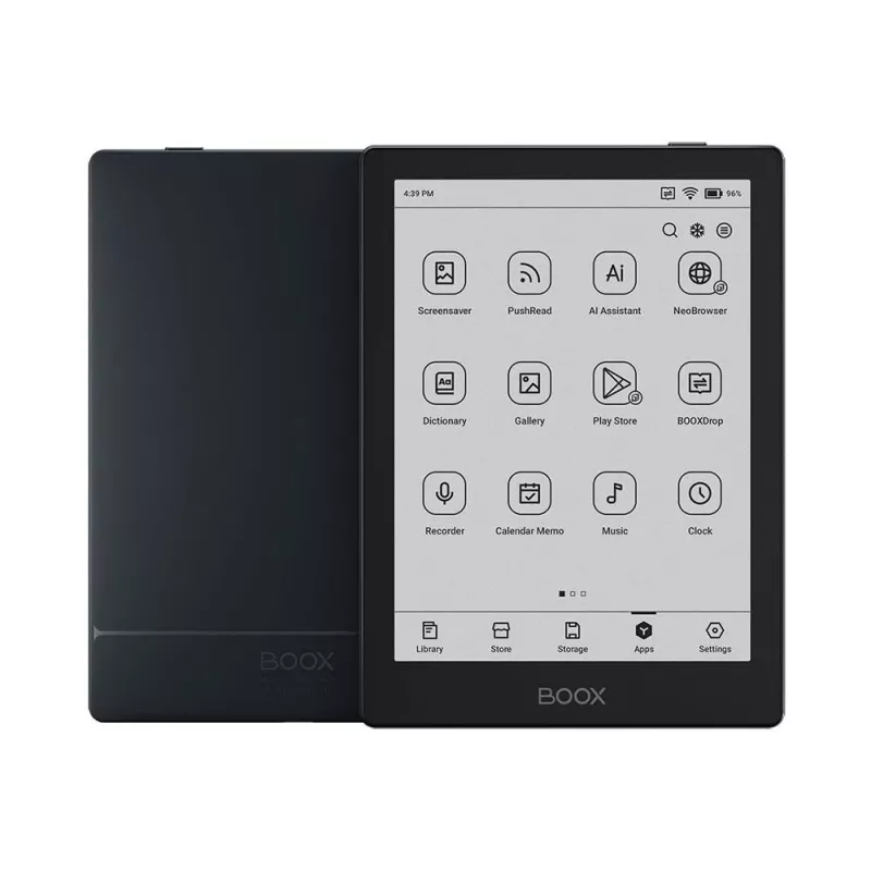 E-luger Onyx Boox 6 tolli (15,2 cm), 1448×1072 E‑ink, 32 GB, 2 GB muutmälu, Android 11, kahe sagedusega Wi‑Fi, Bluetooth 5.0, MicroSD, USB‑C, must