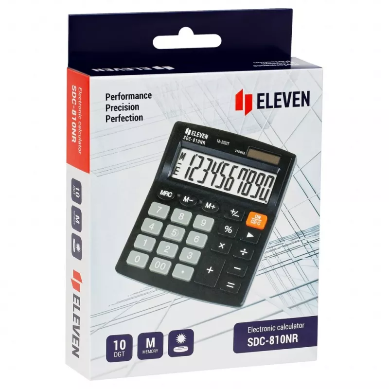 ELEVEN kalkulaator kontorisse SDC-810NR 10-kohaline ekraan, kahe toiteallikaga, must