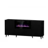 Sahtlitega kapp elektrikaminaga Cama Meble PAFOS 180x42x82 cm matt must, 3 ust, 2 riiulit, 1400–1600 W