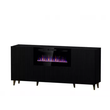 Sahtlitega kapp elektrikaminaga Cama Meble PAFOS 180x42x82 cm matt must, 3 ust, 2 riiulit, 1400–1600 W