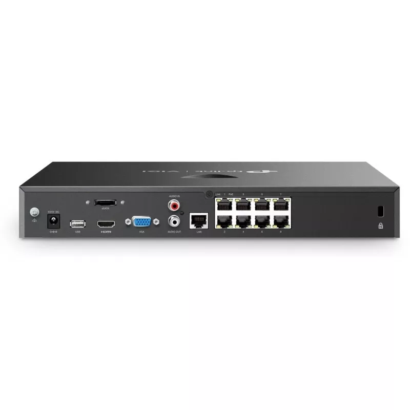Võrgu videosalvesti TP-Link VIGI NVR2008H-8MP-2TB — 8-kanaliga, 4K (3840×2160), 2 TB SATA kõvaketas, 9× RJ-45, must