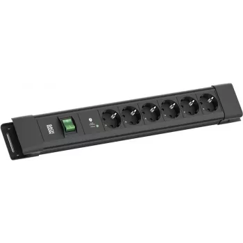 Pikendusjuhe Bachmann CONNECTUS 6×CEE 7/3, 1×SPD-Plus liigpingekaitsega, 1×lülitiga, 2,0 m kaabel, must