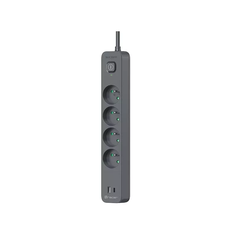 Pistikupesade jaotur TRACER TRALIS47026 1,5 m kaabli, 4 USB-pordi ja PD 18W-ga