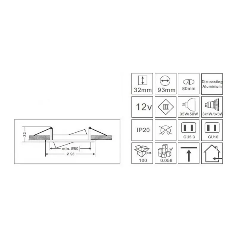 Synergy 21 LED Retrofit GU10 / GX5,3 Deckeneinbausatz D08-Valge