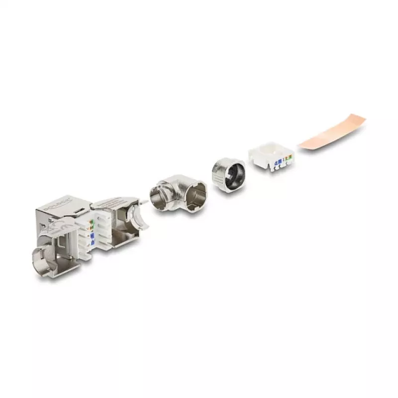DeLOCK Keystone-moodul RJ45 pesa LSA-le Cat.6A metallriiv tööriistavaba 90° nurgaga varjestatud