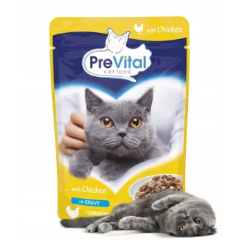 Niiske kassitoit PREVITAL Kana tarretises – 100 g kotike, täiskasvanud kassidele, valk 9%, rasv 5%, niiskus 82%
