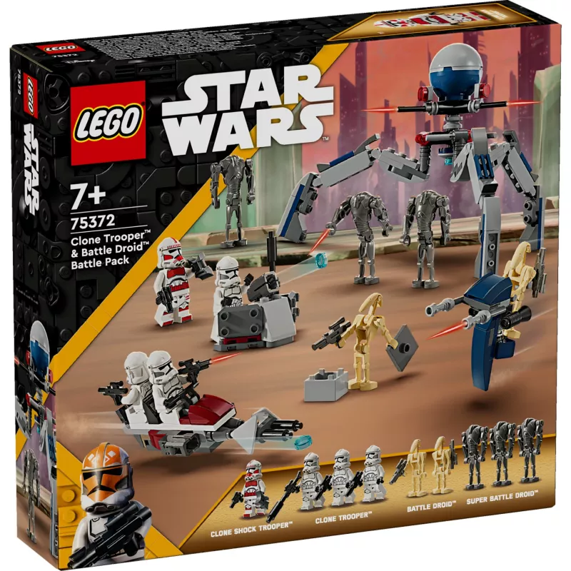 LEGO Star Wars kloonsõdurite ja lahingudroidide lahingukomplekti ehitusmänguasjad lastele kiirrattasõidukiga, 4 minifiguuri ja 5 figuuri, kingitused poistele