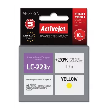 Tindikassett ActiveJet AB-223YN kollane, ühilduv Brother, värvipõhine 10 ml, kõrge (XL) tootlusega, üksikpakend