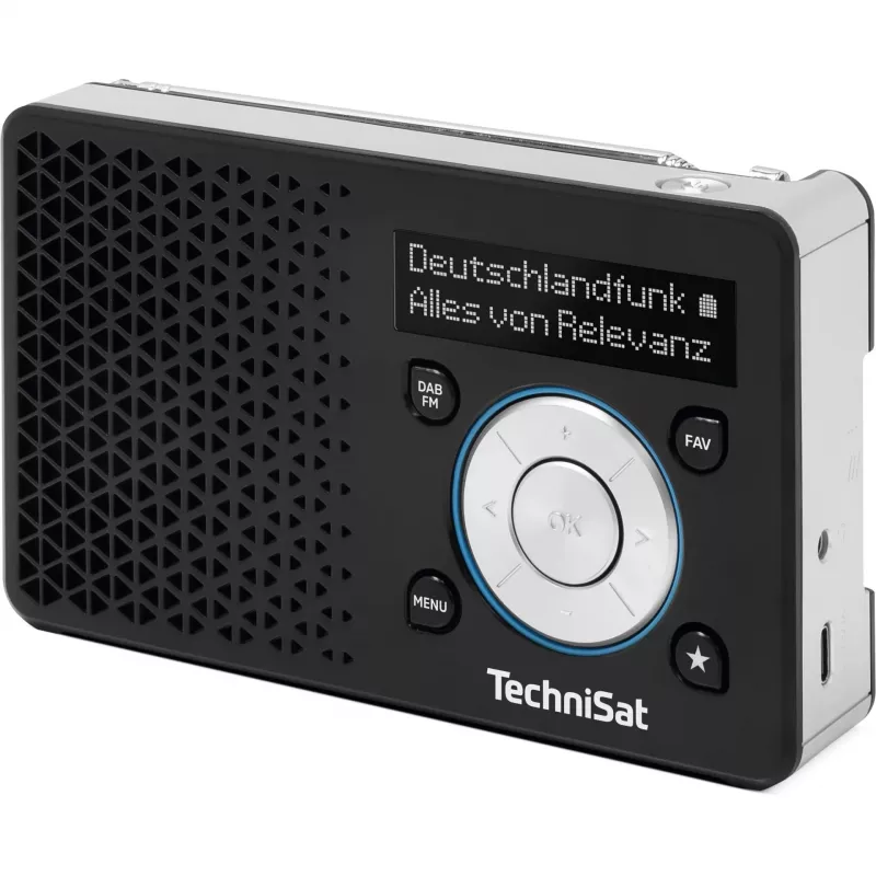 Kaasaskantav raadio TECHNISAT DIGITRADIO 1 A — DAB+/FM, OLED-ekraan, USB-C, 3,5 mm kõrvaklappide pesa, 1 W, must/hõbedane