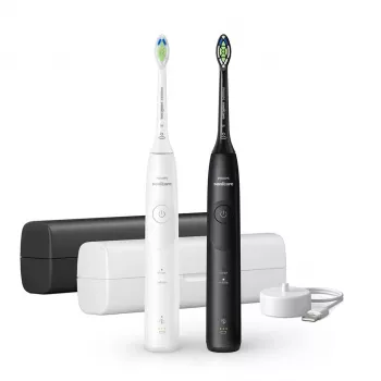 Laetav soniline hambahari Philips Series 5500 HX7119/02 — 2 käepidet, 2 harjapead, liitiumioonaku, igapäevane hooldus ja valgendamine