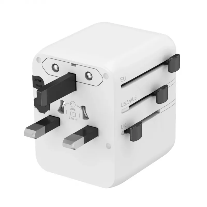 Reisiadapter GEMBIRD TPA-1A2C20-01-W — 20 W, USB-A (18 W) + 2× USB-C (20 W), Type E pistik, valge