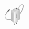 CANYON laadija OnCharge 65RC sisseehitatud USB-C kaabliga 65W, 1x PD, 1x QC, EL pistik, valge