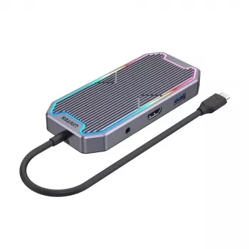USB-jaotur Unitek uHUB S7+ — juhtmega USB 3.2 Gen 2 USB-C, 100 W PD, Gigabit Ethernet, 4K tugi, kosmosehall