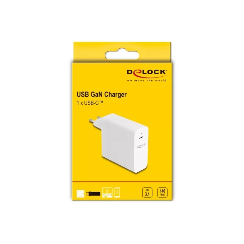 Laadija DeLOCK USB GaN 140W PD 3.1 siseruumides vahelduvvoolu universaalne