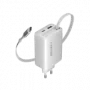 CANYON laadija OnCharge 65RC sisseehitatud USB-C kaabliga 65W, 1x PD, 1x QC, EL pistik, valge