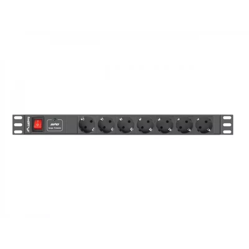 Lanberg | Toitejaotuse seade (PDU) 19 tolli 1U 10A 2M 7X Schuko pistikupesa | PDU-07F-0200-IEC-BK