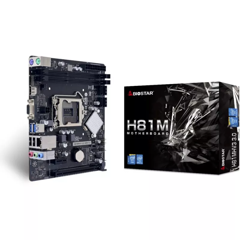 Emaplaat BIOSTAR H81MHV3 3.0 — Micro ATX, LGA 1150, Intel H81, 2x DDR3 DIMM (max 16GB), SATA II/III, Gigabit LAN, HDMI, VGA