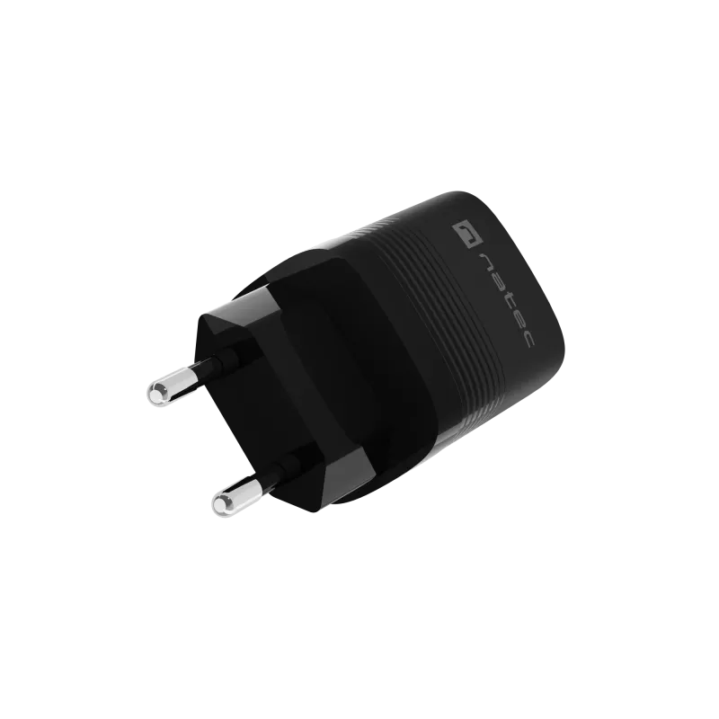 NATEC juhtmega mobiilseadme laadija NUC-2141, 30W, USB-C PD 3.0 + USB-A QC 3.0, 110–240V, must