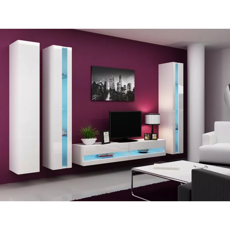 TV-alus cama meble VIGO NEW 30/180/40, valge läikiv pealispind, puitlaastplaat, 1800×400×300 mm