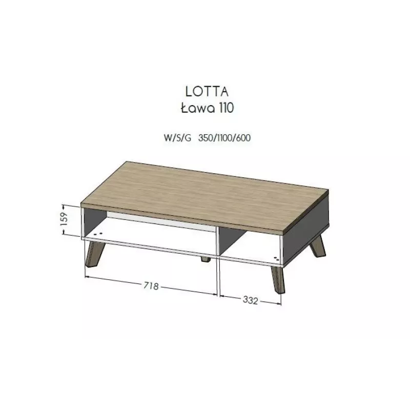 Cama LOTTA 110 Kohvilaud wotani tamm/mat must