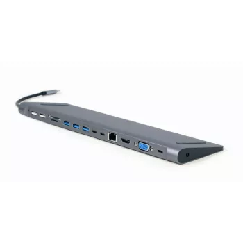 Gembird A-CM-COMBO9-01 USB Type-C 9-in-1 mitme pordi adapter (USB-hub + HDMI + VGA + PD + kaardilugeja + LAN + 3,5 mm heli), kosmosehall