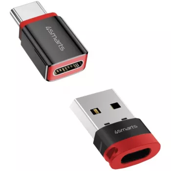 Liidese adapter 4smarts 541615 — USB Type-A (host) USB USB-C (väljund), must, sirge isane-emane, pakendis 2 tk