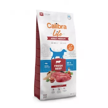Kuiv koeratoit Calibra Life Adult Medium Fresh Beef 12 kg — täisväärtuslik kuivtoit keskmist tõugu koertele, 27% valku, 14% rasva