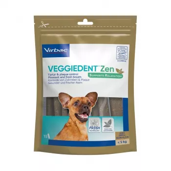 Kuivad koera hambahoolduspulgad VIRBAC VEGGIEDENT ZEN XS x15 väikestele koertele, 15 pulgaga pakend