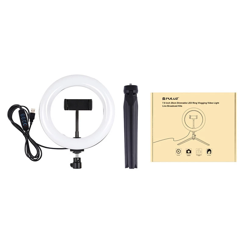 Statiivikinnitus Puluz 20 cm LED-rõngasvalgusega vlogimiseks PKT3073B