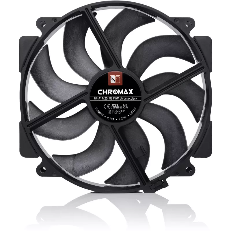 Noctua NF-A14x25r G2 PWM chromax.Must 140mm ventilaator