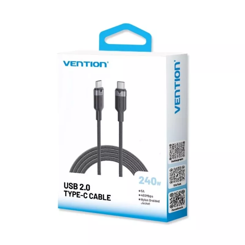 USB-C-C-2.0 Vention 3.1 5A 240W 1m BK kaabel