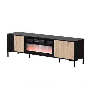 TV-kapp cama meble MERCI kaminaga, 180 x 40 x 53,5 cm, must pealispind, tamme artisani raam
