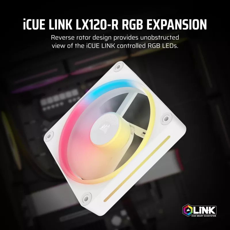 CORSAIR iCUE LINK LX120-R RGB 120mm ARGB Reverse Blade Case Fan - Valge