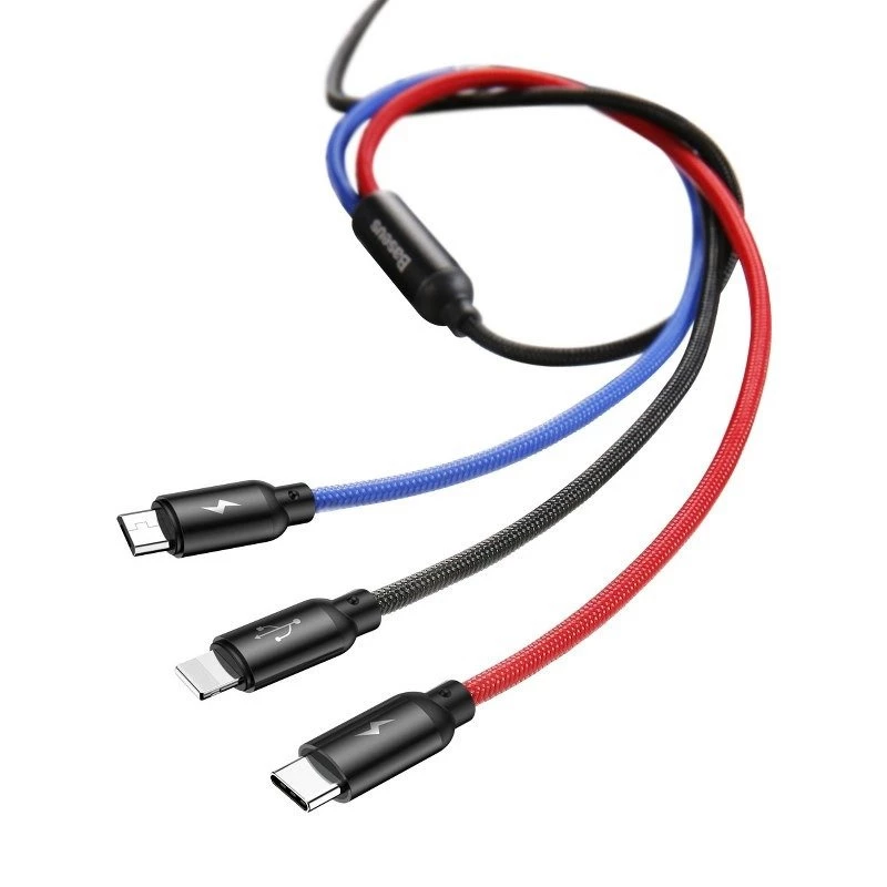 BASEUS Colorfone CAMLT-BSY01 USB-kaabel 1.2 m USB A 3 x USB C Must, Punane, Sinine