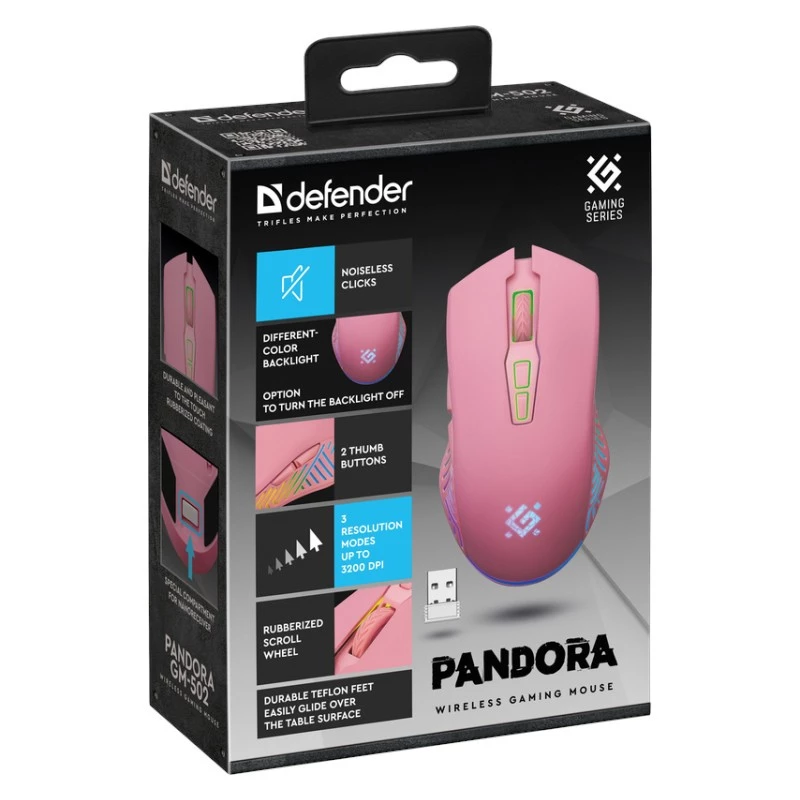 Juhtmevaba mängurihiir DEFENDER P ANDORA PINK liides