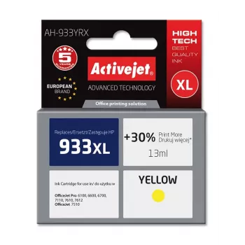 Ühilduv tindikassett ActiveJet AH-933YRX HP 933XL CN056AE jaoks, kollane, 14 ml, taastatud