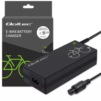 E-jalgratta laadija QOLTEC 36V–42V 2A GX12 3-kontaktilise pistikuga