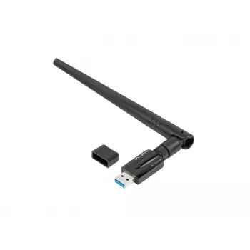 Sisemine WLAN-kaart LANBERG NC-1200-WIE — Kaheribaline USB WLAN-adapter, RTL8812BU, kuni 1200 Mbit/s, väline 2x2 antenn (5 dBi), must