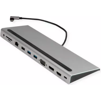 VALUE USB 3.2 Gen 2 Type C Mitmepordiline Dokkimisjaam, 4K HDMI/DP, VGA, USB, Kaardilugeja, PD, LAN, Heli (12.99.1117)