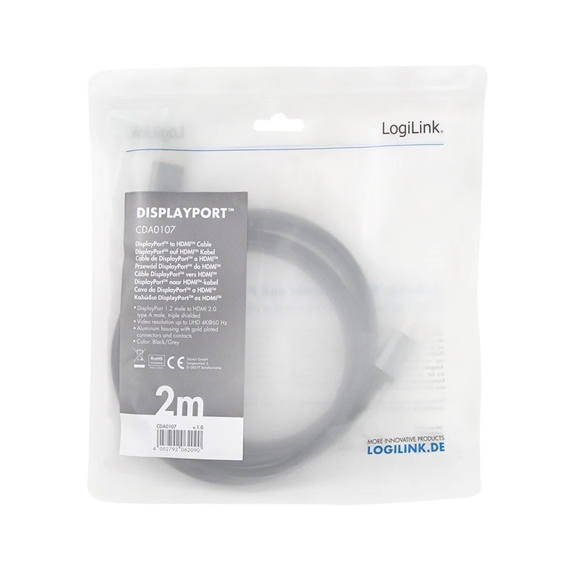 LogiLink CDA0107 videokaabli adapter 2 m DisplayPort HDMI Hall Must