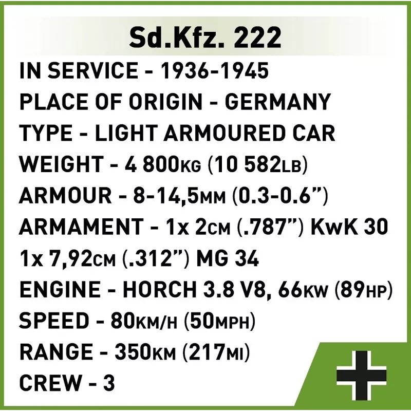 Cobi Blocks Sd.Kfz 222 mudelikomplekt COBI-2657 — 502 klotsi