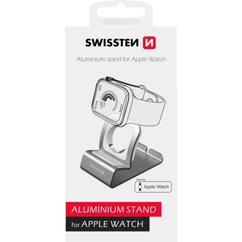 Alumiiniumist alus SWISSTEN 25005100 Apple Watchile — ühilduv laadijahoidik, hõbedane