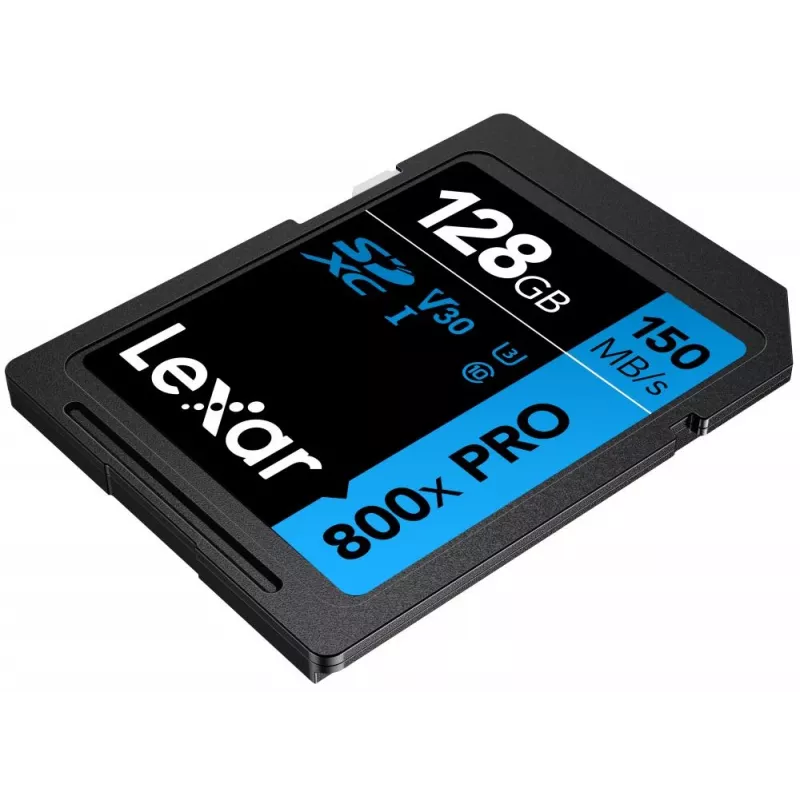 SDXC-mälukaart Lexar 128 GB UHS-I 800xPRO Klass 10 U3 V30 — 150 MB/s lugemine, 45 MB/s kirjutamine, must