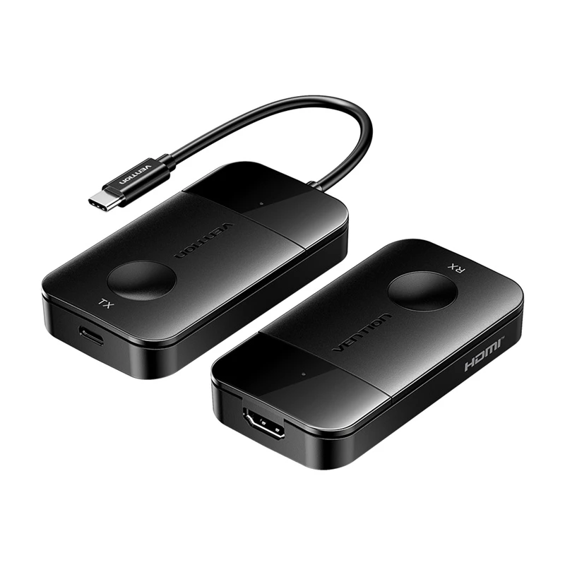 USB-C–HDMI juhtmevaba saatja/vastuvõtja Vention ADOBB — 4K@30Hz, 1×HDMI, USB-C kaabel 1 m, must